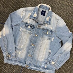 Cavalini Denim Jacket Womens Small Blue EUC Distressed Frayed Trucker DJK93M